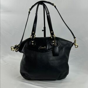 Coach Black Leather Satchel Snakeskin Embossed Shoulder Bag Purse‎